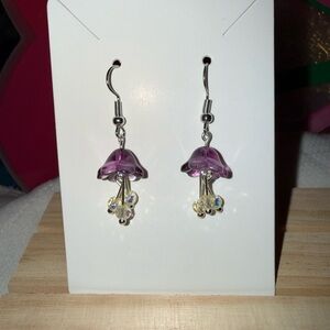 Purple and Silver Tone Flower Earrings